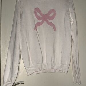 Forever 21 Cream Crewneck Sweater with Pink Bow
